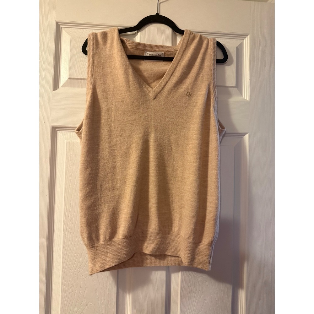 Christian Dior Monsieur Vintage Tan V-Neck Sweater Vest Orlon Acrylic Mens M